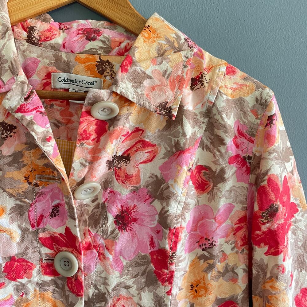 Coldwater Creek Women's Floral Jacket 10 10P Large Button Pink Tan